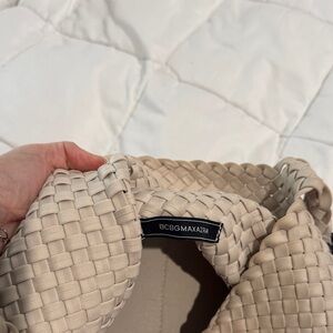 BCBGMaxAzria Woven Cream Tote